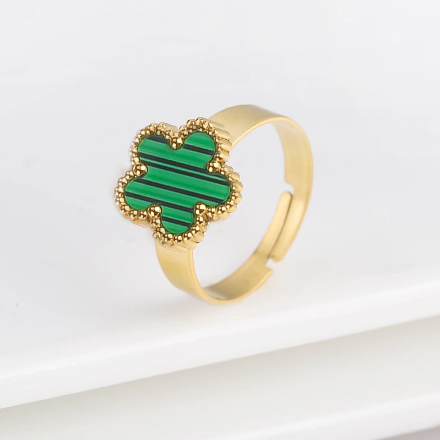 New Design Classic Luxury Stainless Steel Laser Double Flowers Open Ring Temperament For Woman Party Jewelry Daily Wear Clover