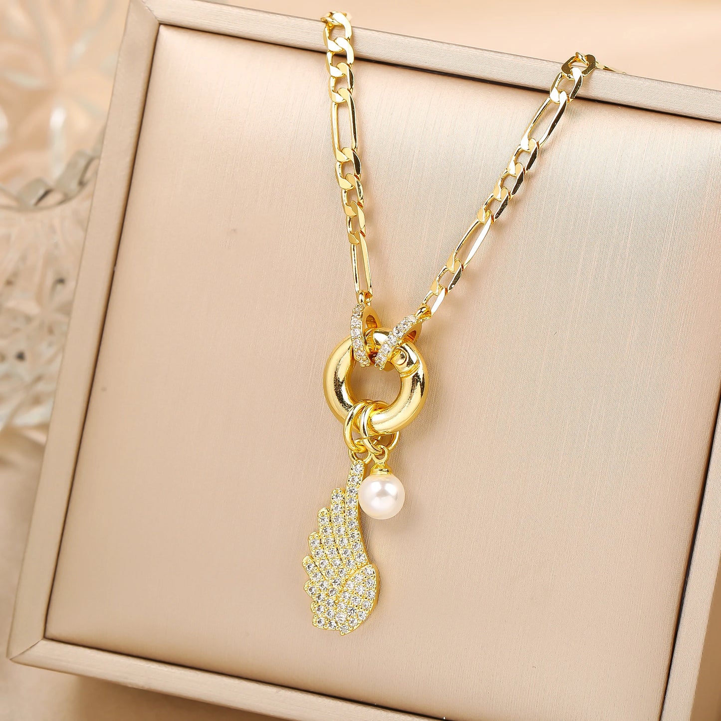 New Creative Shiny Zirconia Conch Flower Wings Theme Pendant Necklace New Fashion Woman Female Vacation Jewelry Accessories