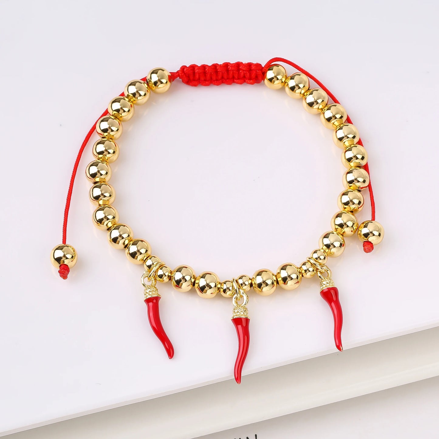 Gold Plated 6mm Copper Bead Chain Braided Fruit Cherry Crystal Adjustable Bracelet New Fashion Woman Girl Daily Wear Jewelry