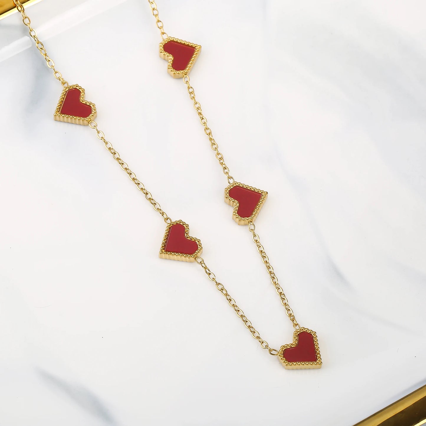 3Pcs 18k Gold-Plated Heart Shape Necklace Earrings Bracelet Jewelry Set Classic For Woman Fashion Party Jewelry Gift Daily Wear