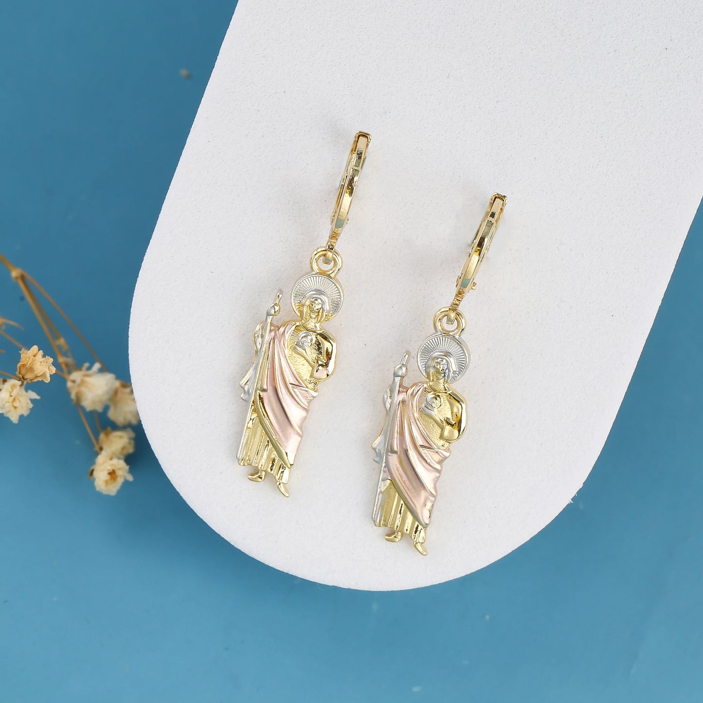 18K Gold Plated Religious Figures St. Jude Necklace Earrings Jewelry Set Simple for Woman Christian Catholic Jewelry Daily Wear