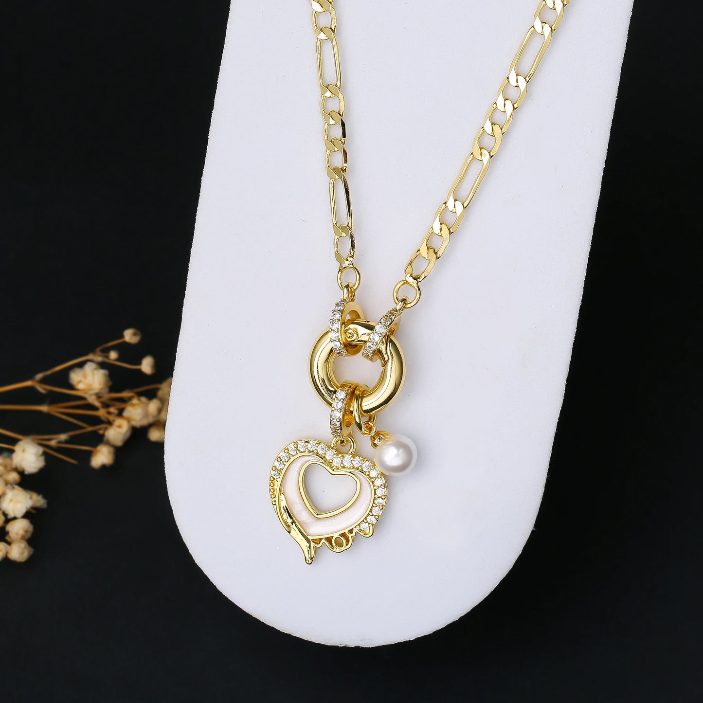 High Quality Gold Color 3:1 Chain Heart Shape Star Zirconia Pendant Necklace Charm for Woman Girl New Fashion Jewelry Wholesale