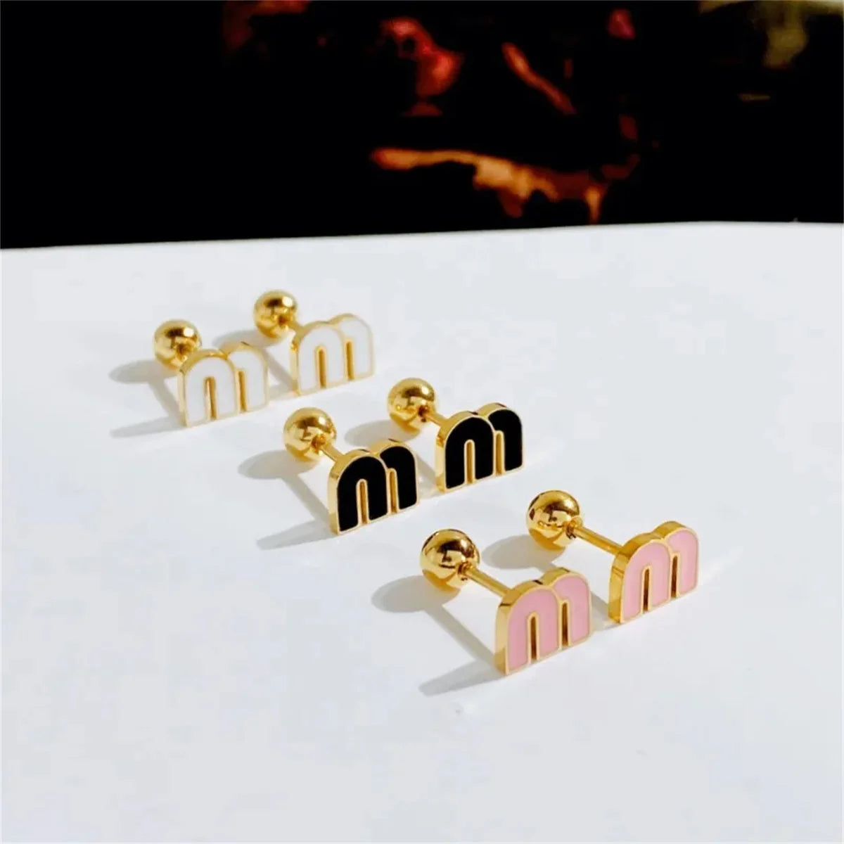2/6pcs 18k Gold-plated Titanium Steel Letter M Stud Earrings for Women,Delicate Cute Tiny Earrings Jewelry Gift