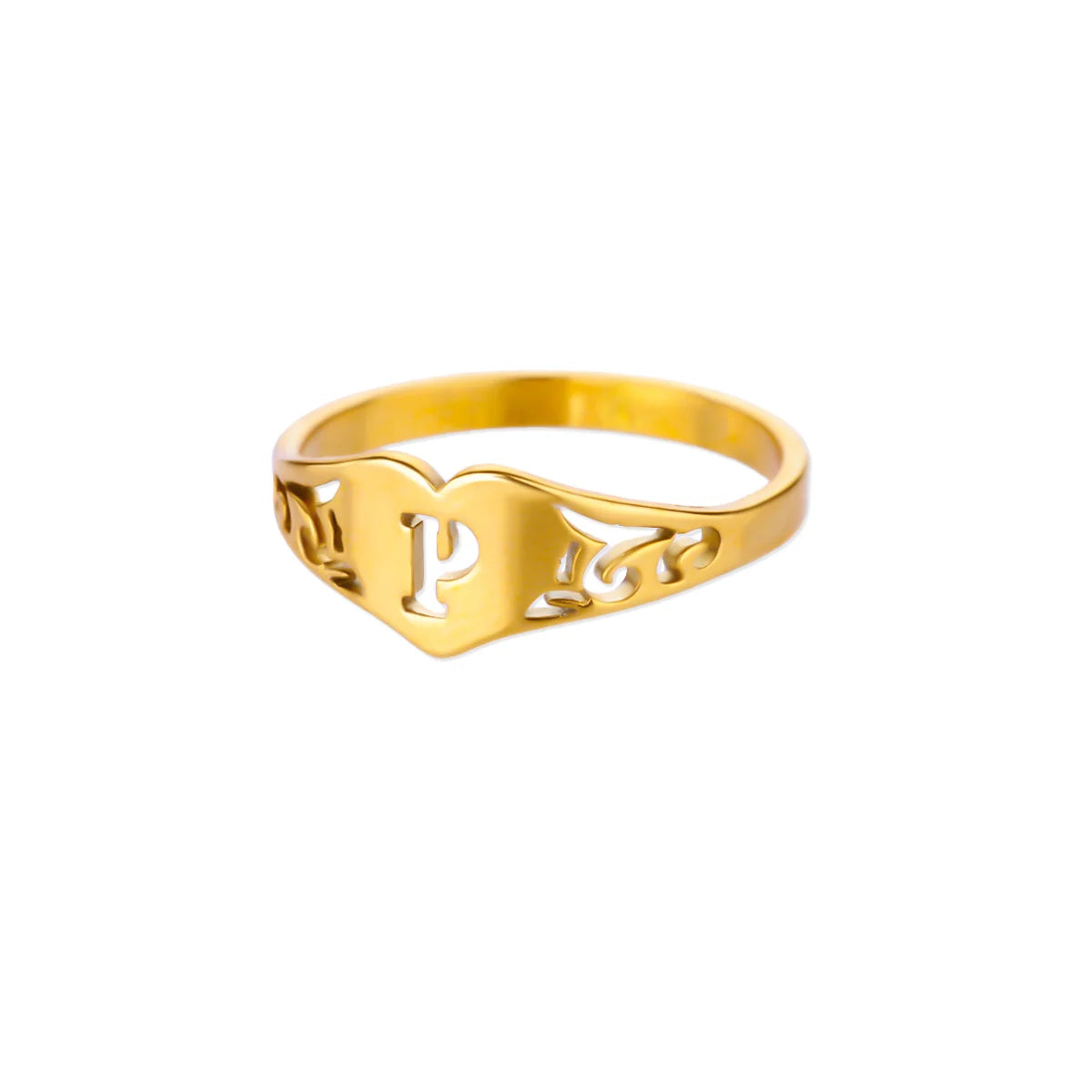 Fashion Hollow Initial Letter Heart Rings For Women Gold Color Stainless Steel A-Z Letter Ring Aesthetic Wedding Jewelry Gift