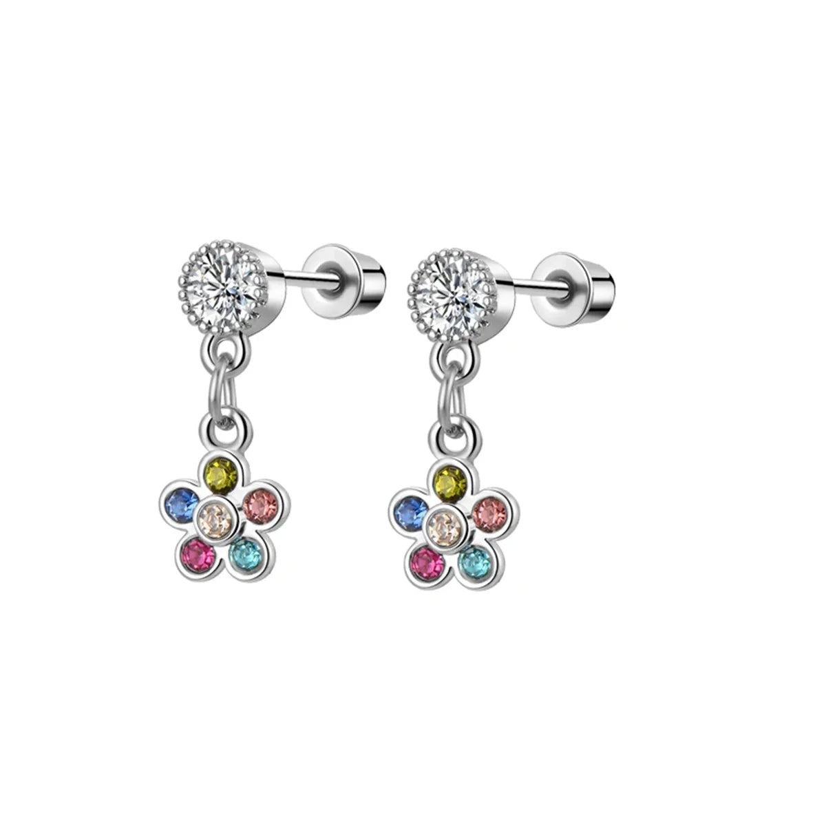 2/8pcs Hypoallergenic Heart Flower Dangle Screw Back Earrings,Flat Back Ear Studs Butterfly Cartilage Tragus Piercing Jewelry