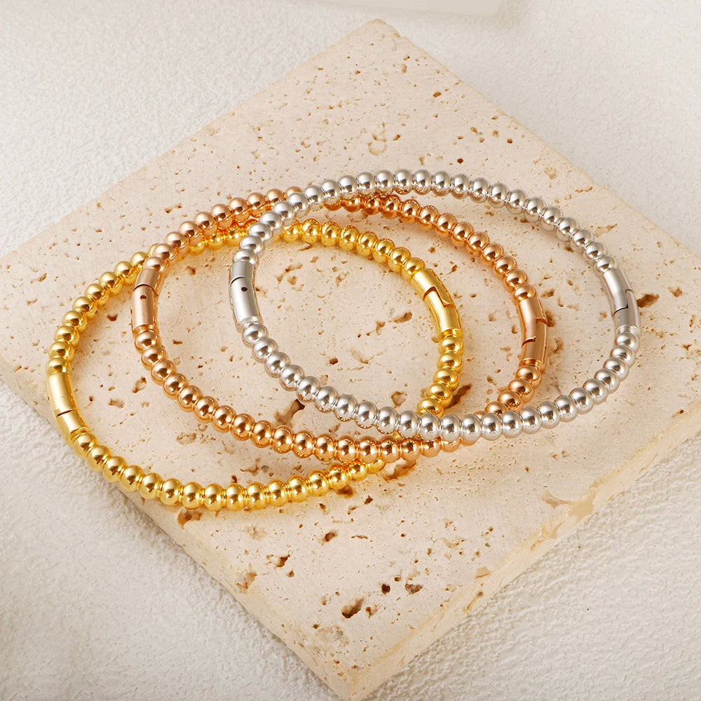 Trendy Round Ball Beaded Bracelets Bangles High Quality Stainless Steel Twist Balls Dots Bead Bangle for Women Jewelry Wholesale