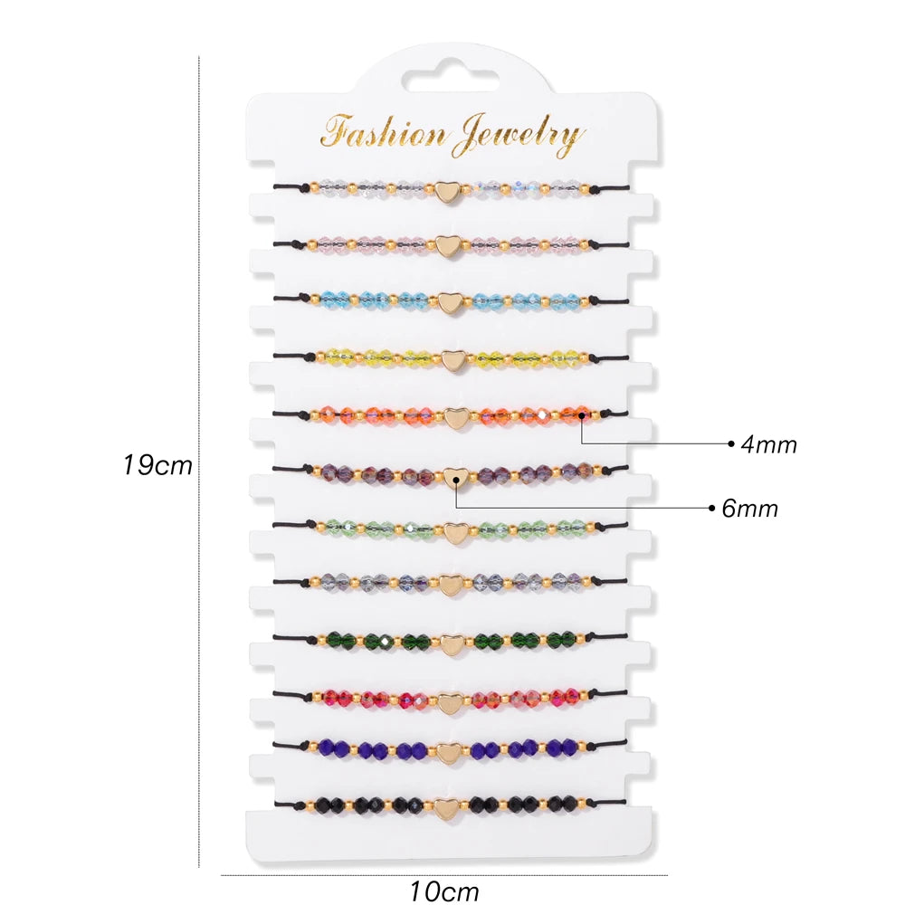 Wholesale 12Pcs/Set Colorful Natural Stone Bracelets Adjustable Rope Braided Bracelet Handmade Bohemia Bracelets with Cards