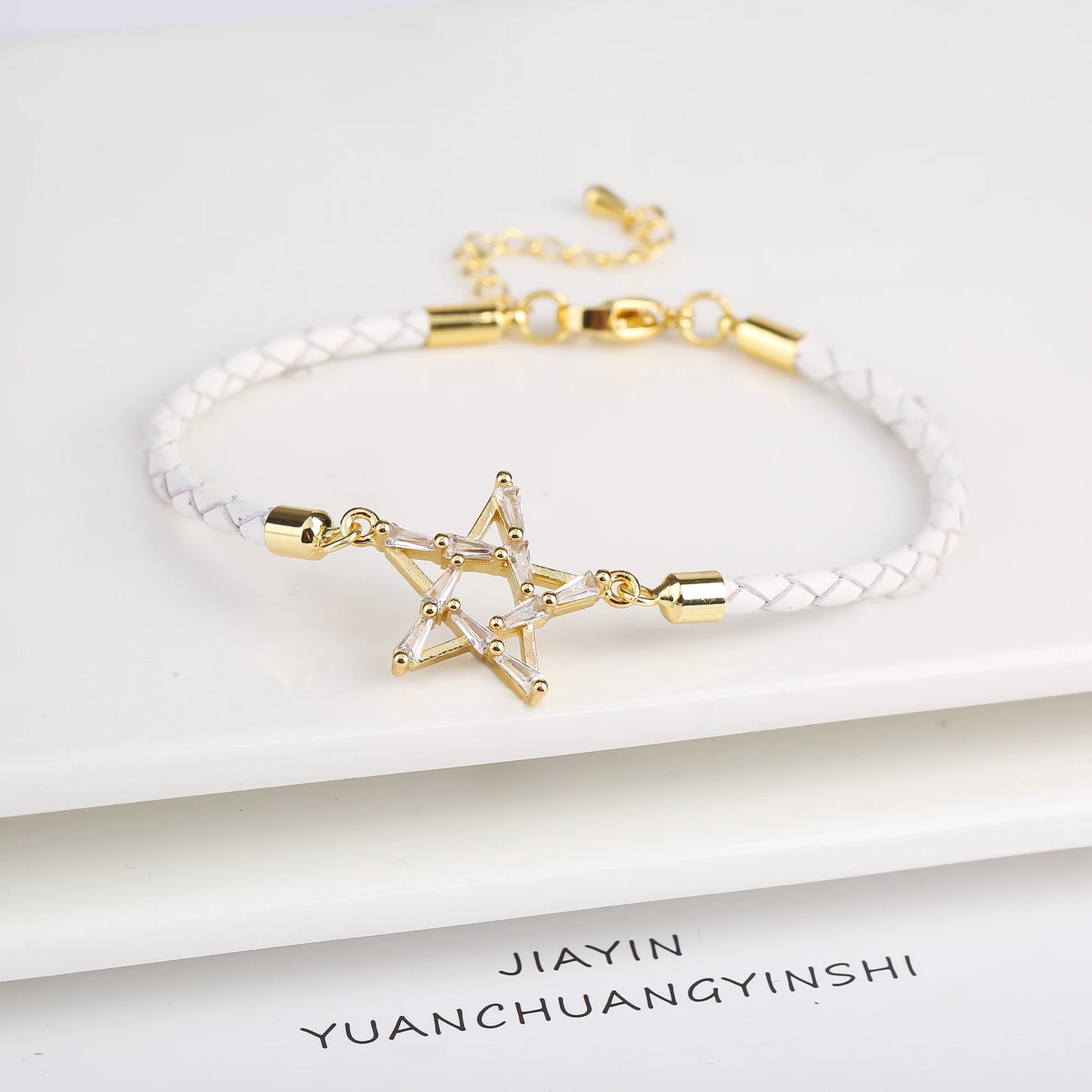 Personalized Square Geometric Star Zirconia Leather Braided Adjustable Bracelet Temperament for Women Party Jewelry Couple Gift