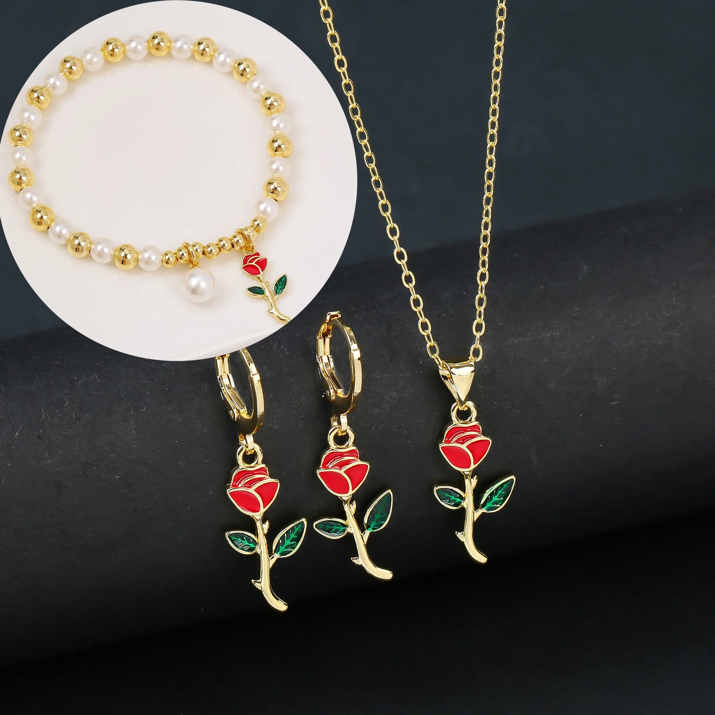 3pcs Lucky Plant Sunflower Rose Flower Necklace Jewelry Set Bracelet Earrings Charming for Women Girls Party Birthday Jewelry