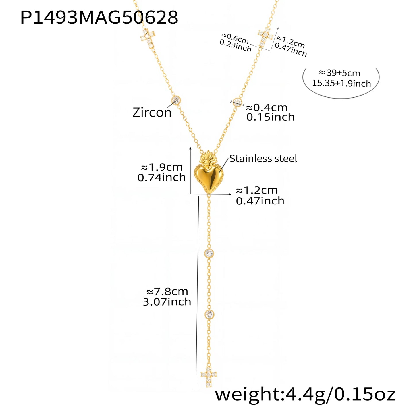 Elegant Stainless Steel Women Necklace Long Cross Pendant Round Zircon Chain Waterproof Luxury Charm Jewelry