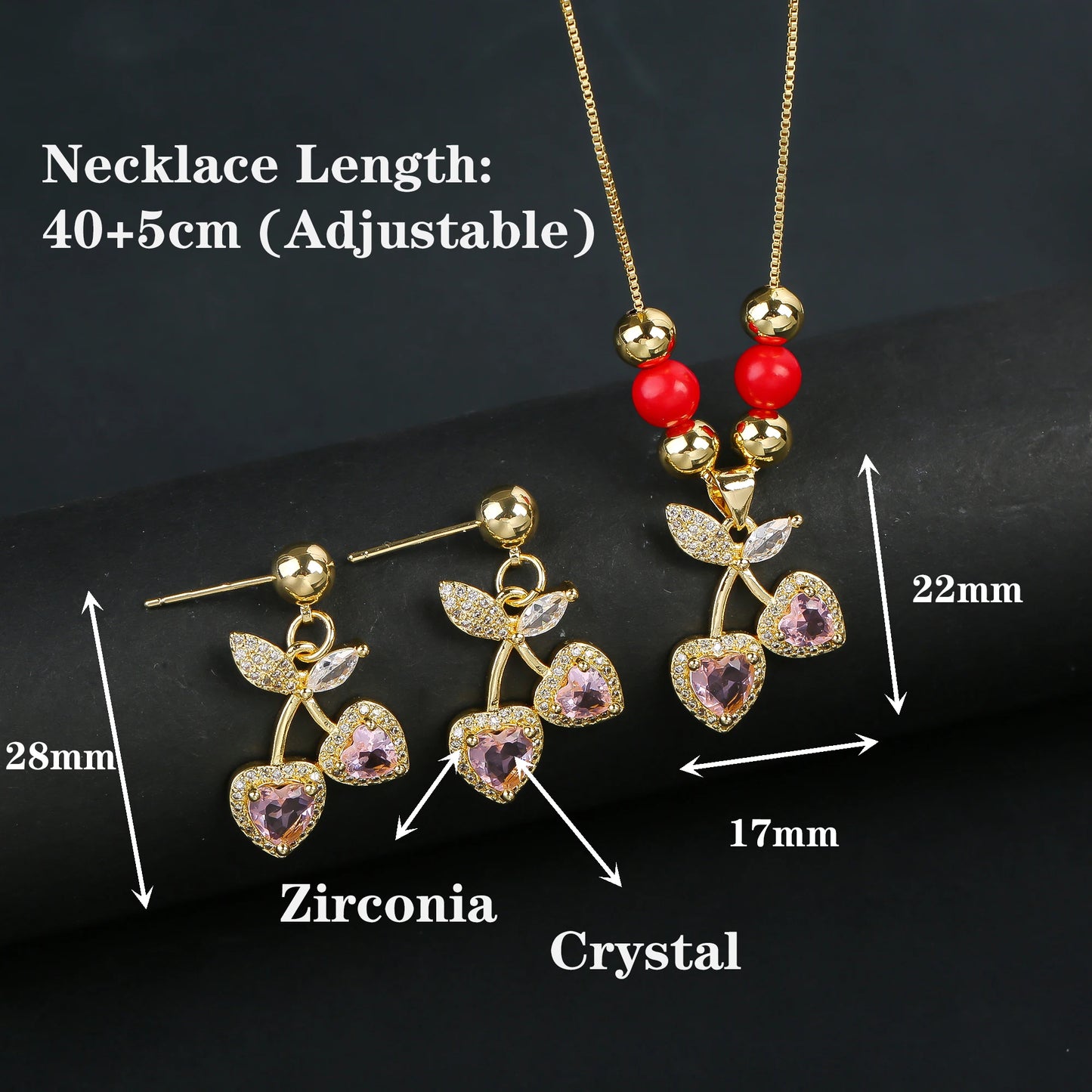 2pcs 22 Style Fashion Fruit Cherry Zircon Crystal Jewelry Set Earrings Necklace For Women Female New Trend Party Jewelry Gift