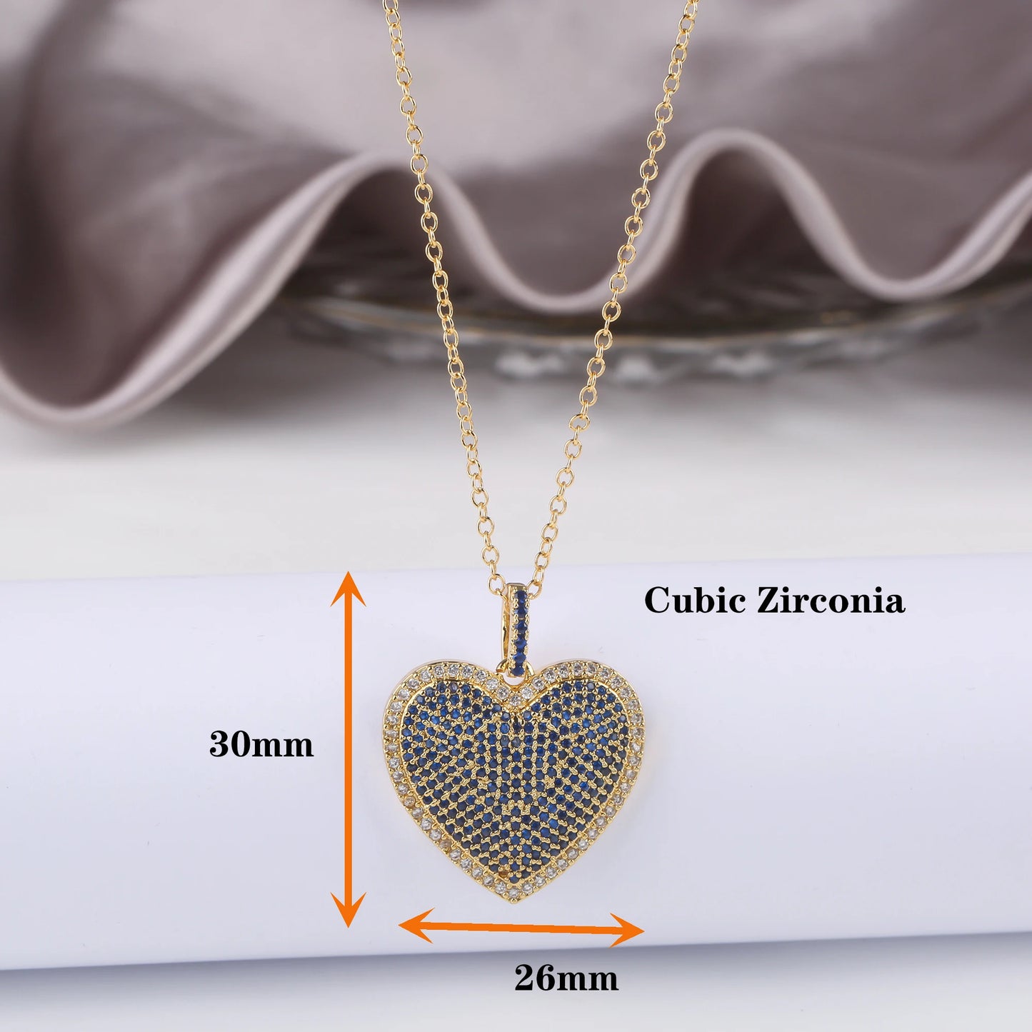 4 Colours Shiny Cubic Zirconia Heart Shape Pendant Necklace Romantic for Woman Girl Party Anniversary Jewellery Gift Accessory