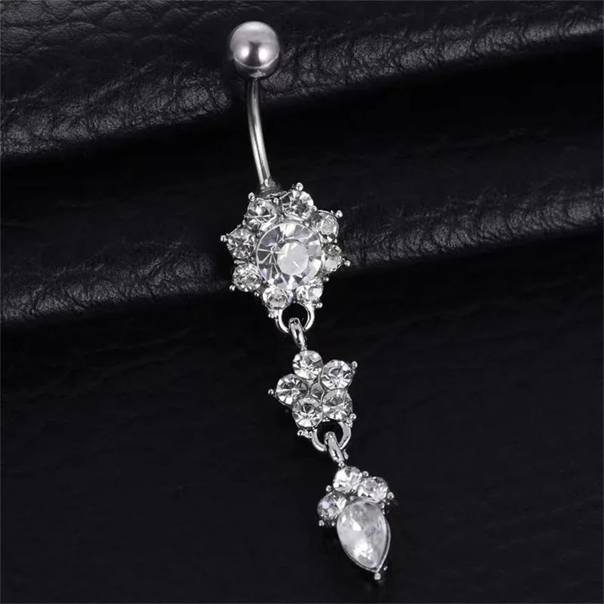 1Pc Stainless Steel Crystal Zircon Belly Button Rings,Shining Eye-Catching Piercing jewelry Suitable for Vacation Party Wearing