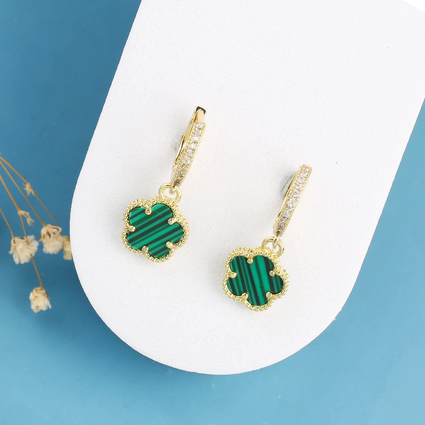 High Quality Natural Stone Five Leaf Flower Drop Earrings Simple for Woman Fashion Party Trend Zircon Jewelry Clover Gift