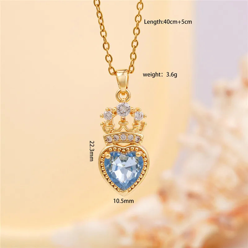 High Grade Crown Heart Zircon Pendant Necklace Stainless Steel Chains Geometric Choker Jewelry Party Gifts For Women Girls