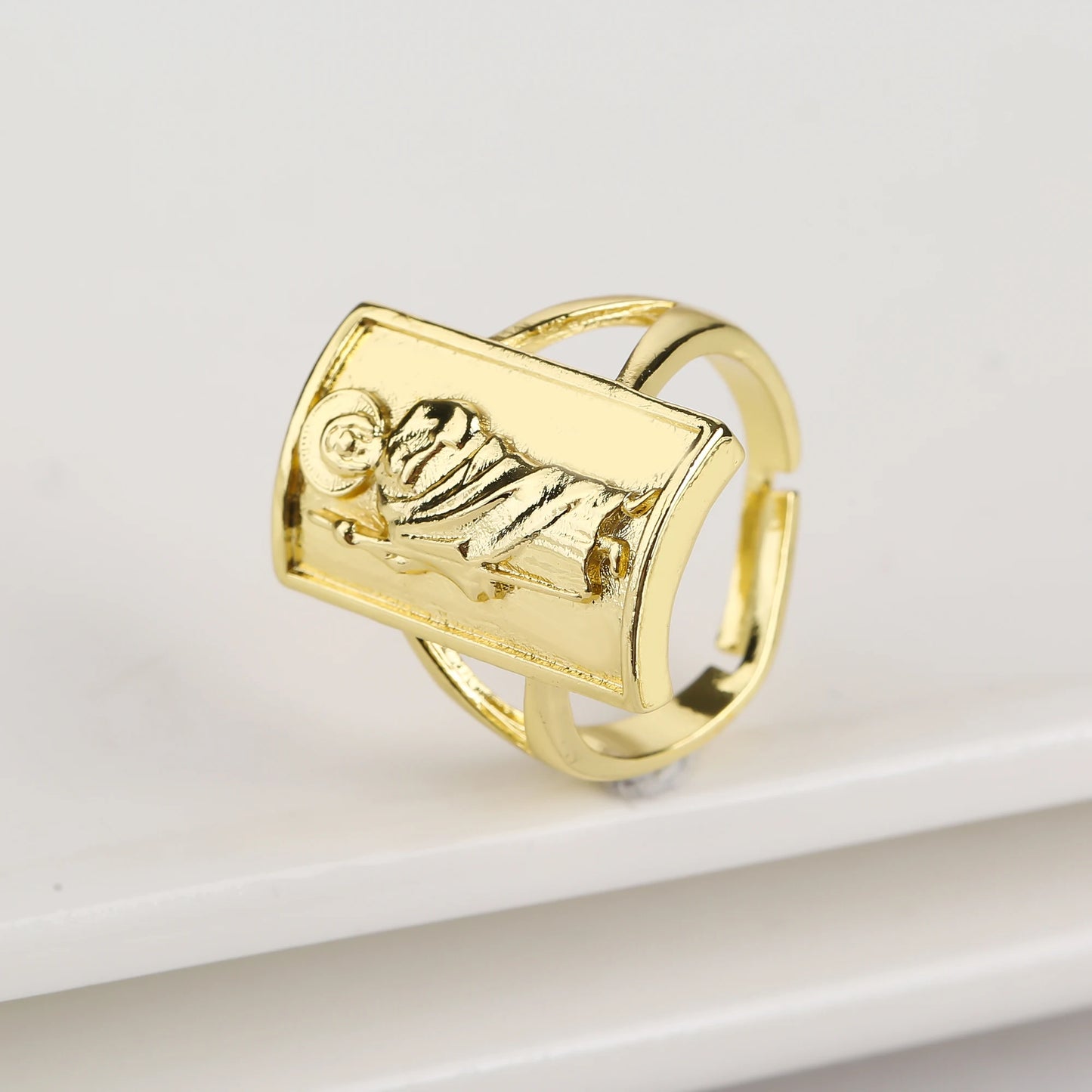 Gold Plated Classic Religious Character St. Jude Adjustable Ring Fashion for Man Woman Party Wedding Jewelry Gift Daily Wear