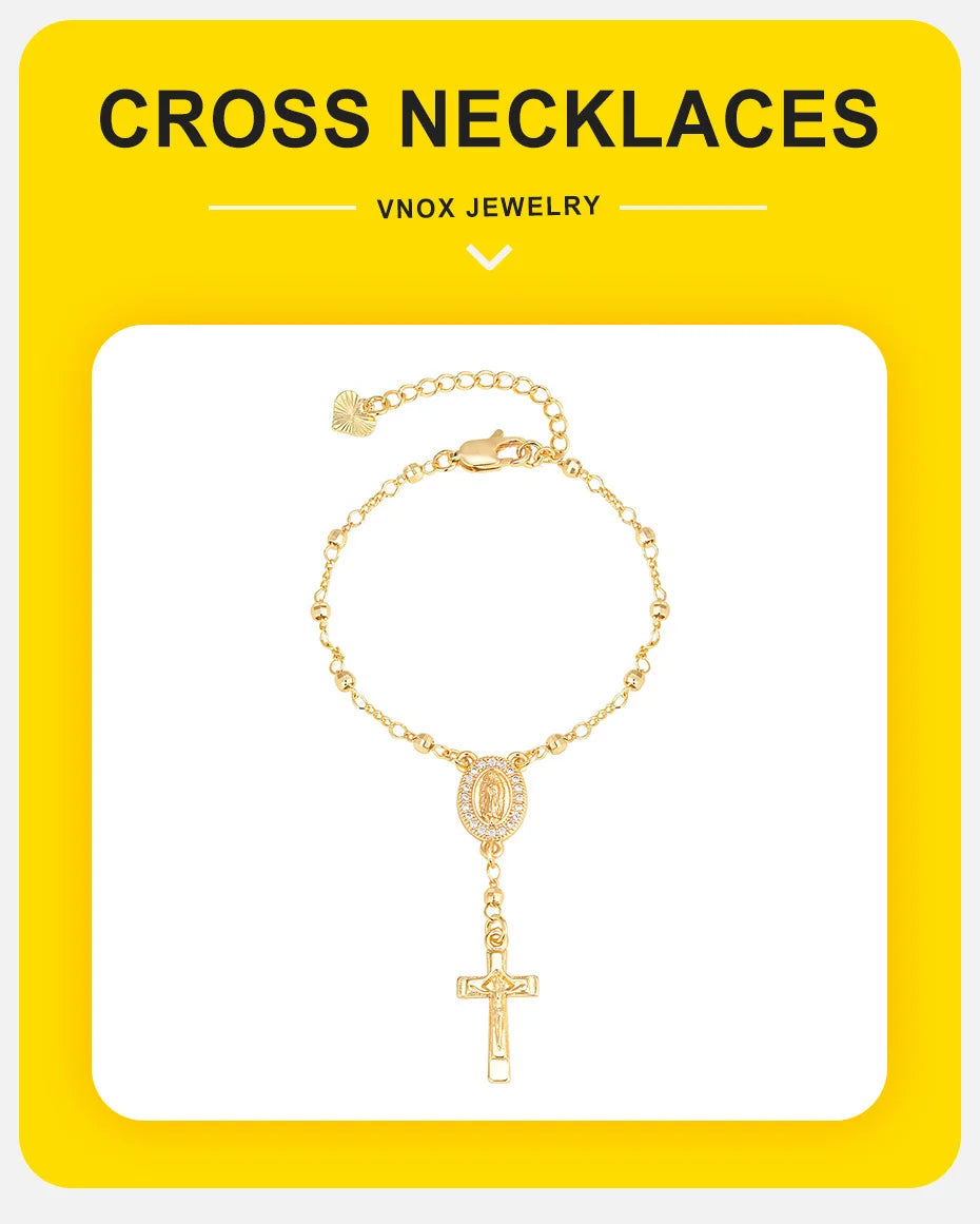 Vnox Virgin Mary Bracelets Necklaces For Women Men,Delicate Jesus Cross Pendent,Christian Catholic Hand Neck Jewelry Set Gifts