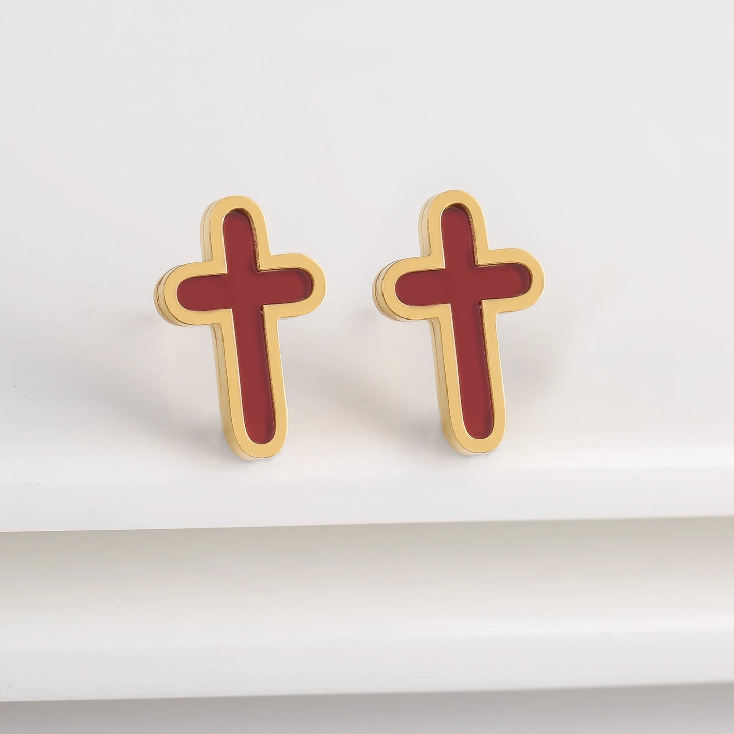 7 Colors New Design Cross Stainless Steel Classic Studs Earrings High Quality Minimalist Wedding Anniversary Woman Jewelry Gift