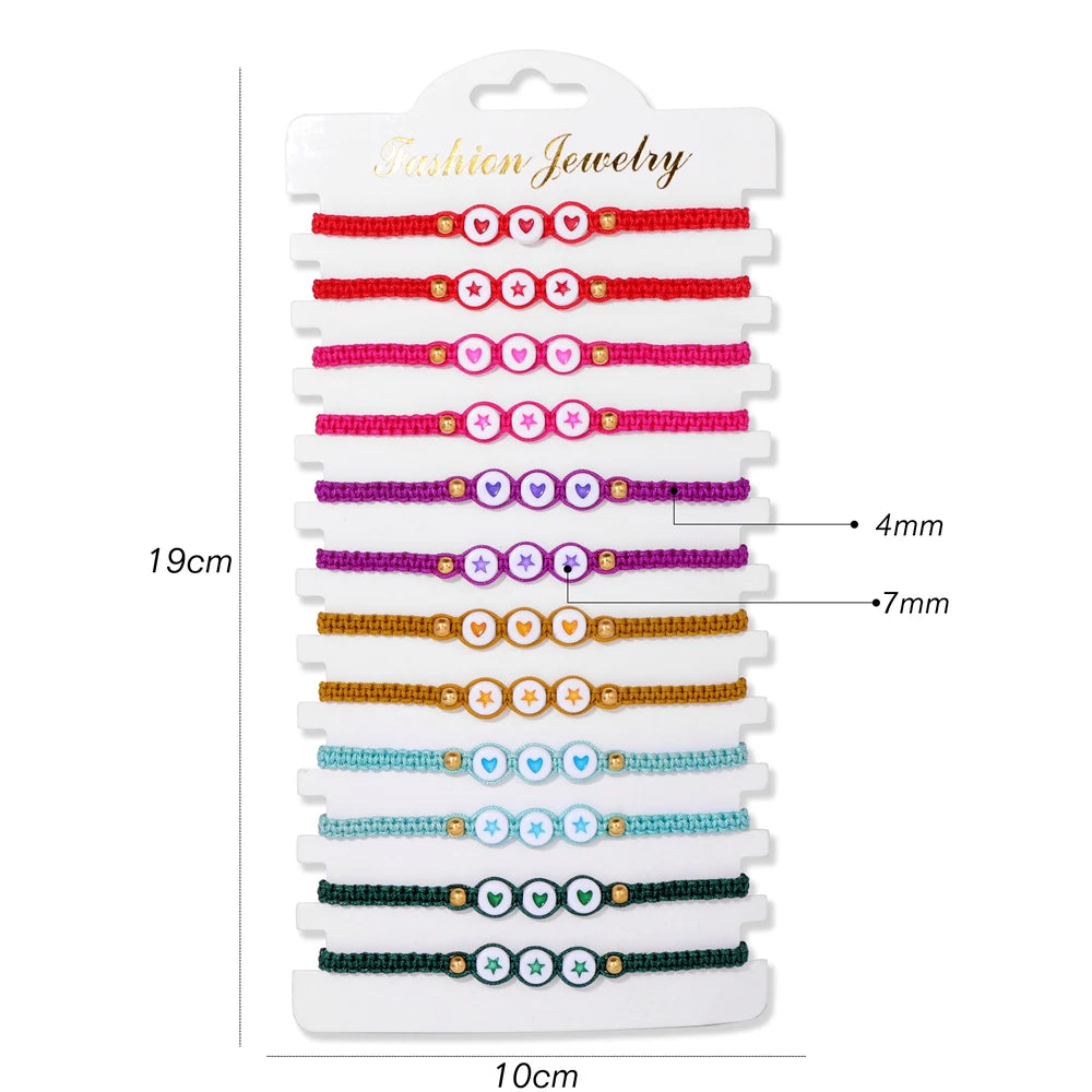 Wholesale 12Pcs/Set Colorful Natural Stone Bracelets Adjustable Rope Braided Bracelet Handmade Bohemia Bracelets with Cards