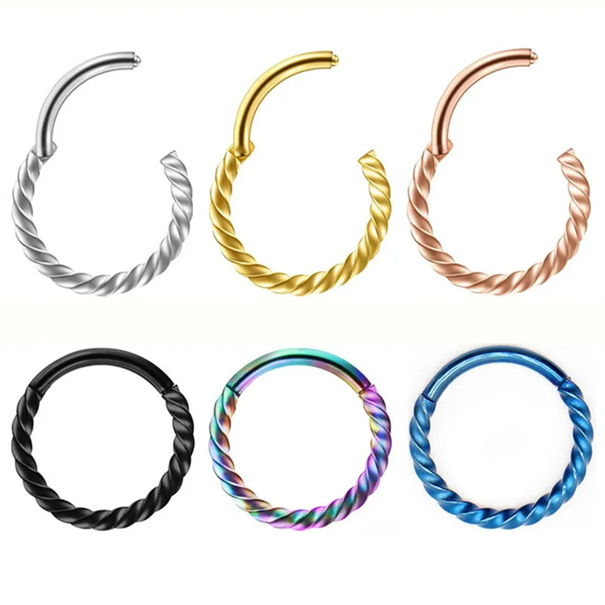 2pcs 316L Stainless Steel Twist Hinged Septum Nose Rings Hoops,Septum Clicker Cartilage Tragus Helix Ear Piercing jewelry