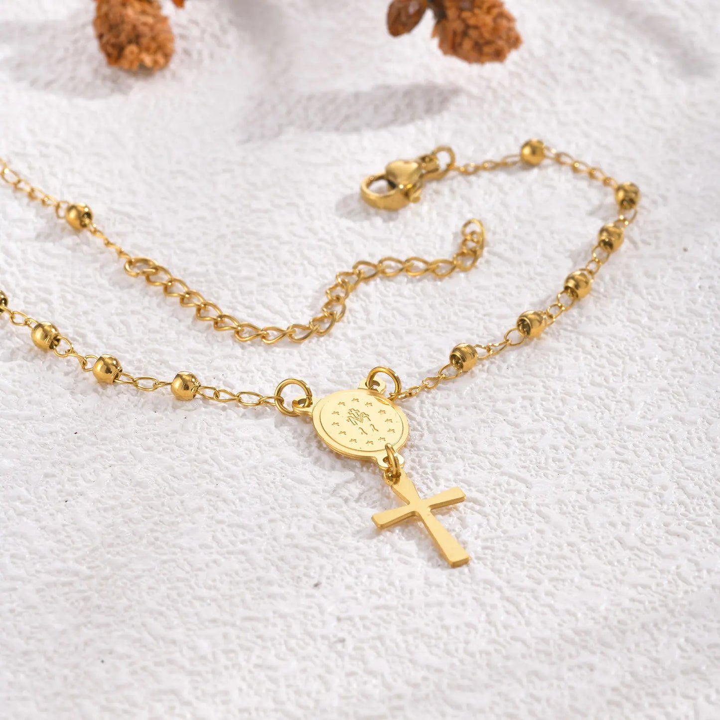 Rosary Stainless Steel Women Bracelet Girls Religious Cross And Virgin Mary Prayer Bracelet Mom Girlfriend Valentine's Day Gift