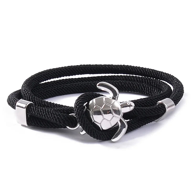 Male Silver Color Sea Turtle Rope Bracelets For Women Men Wristband Jewelry High Quality Milan Line Pure Hand Knitting Bracelet