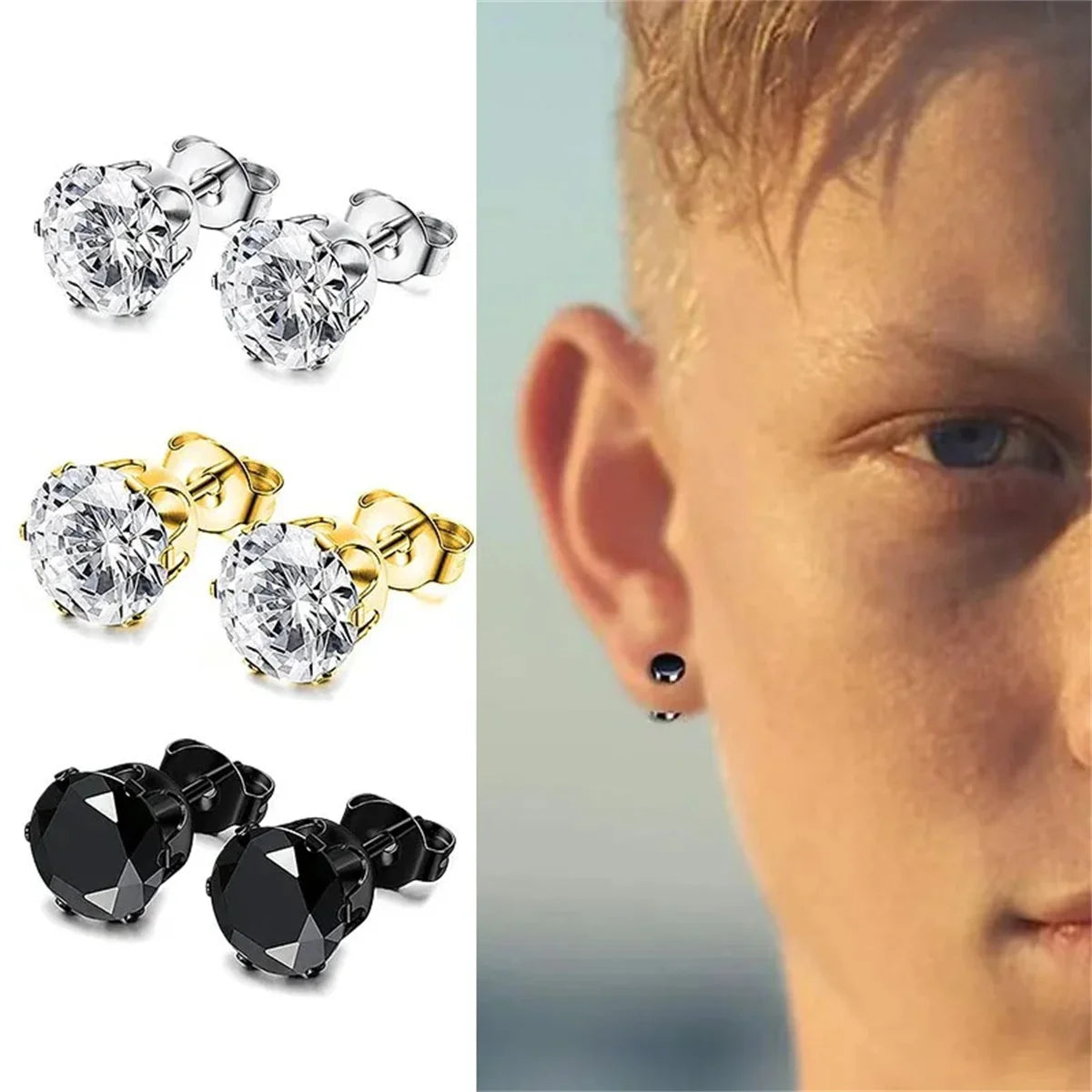 1/15Pairs Punk Cool Gothic Stainless Steel Stud Earrings Set for Men Women,Fashion Tragus Cartilage Daith Helix Piercing Jewelry