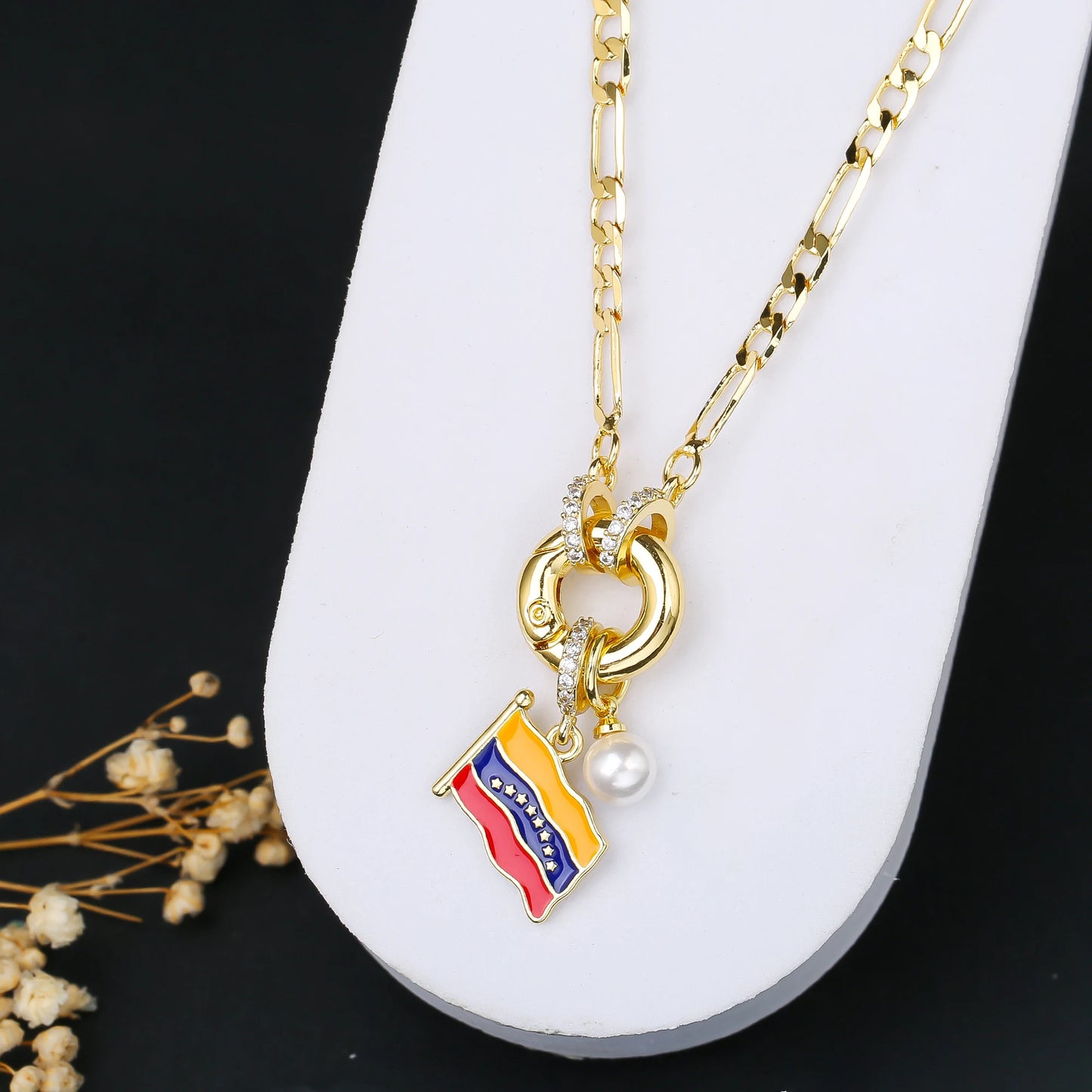 Classic Venezuela Flag Cross Bracelet Earrings Necklace Jewelry Set Luxury for Women Girl Daily Party Pearl Jewelry Gift