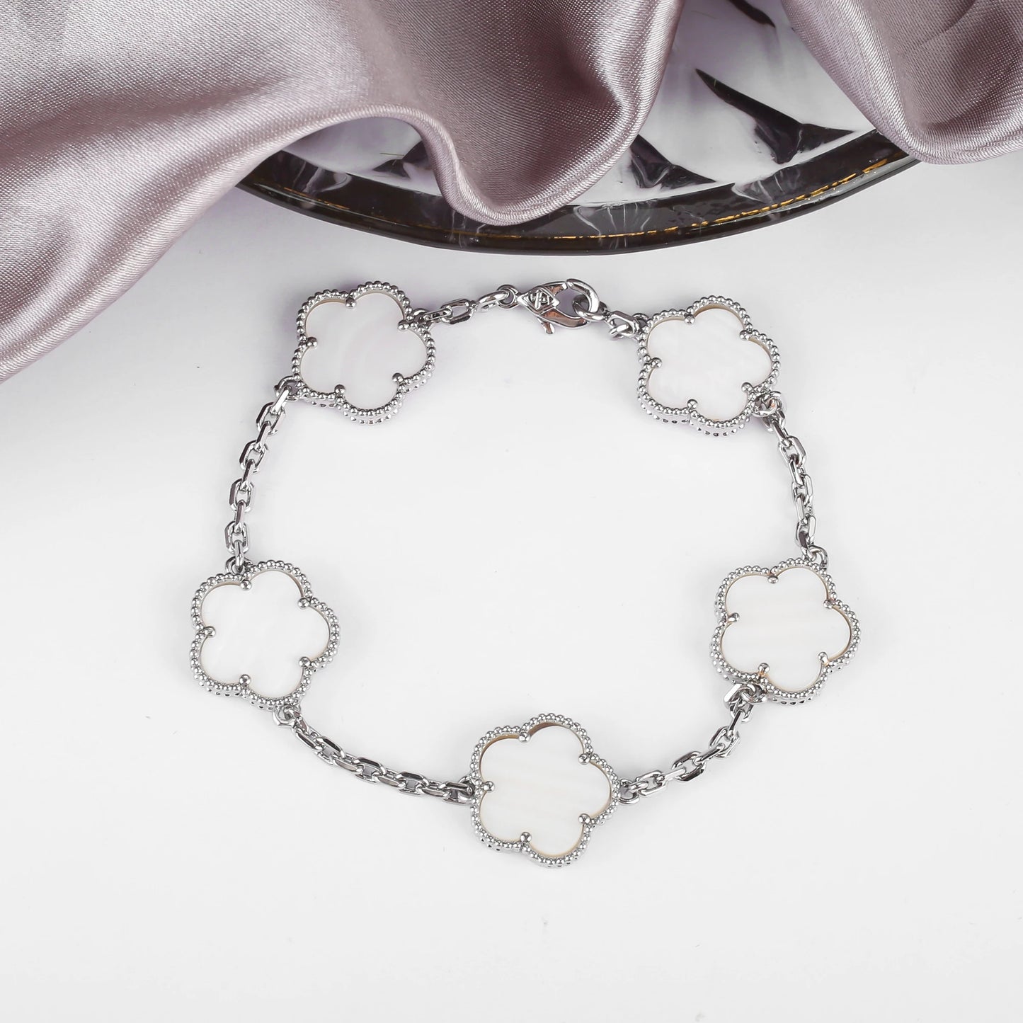 Simple 15mm Natural Shell Stone Five-Leaf Flower Set Bracelet Necklace Classic Flower Woman Jewelry Sets For Party Daily Wear