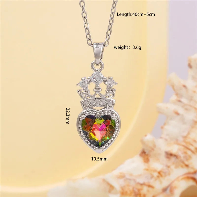 High Grade Crown Heart Zircon Pendant Necklace Stainless Steel Chains Geometric Choker Jewelry Party Gifts For Women Girls
