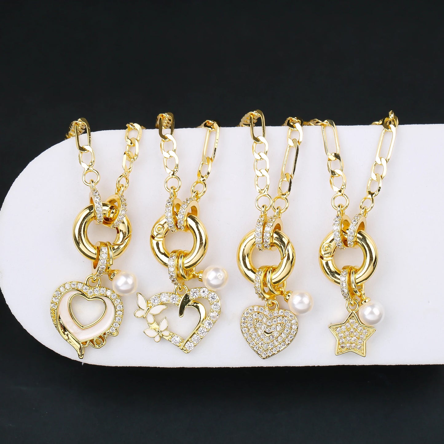 High Quality Gold Color 3:1 Chain Heart Shape Star Zirconia Pendant Necklace Charm for Woman Girl New Fashion Jewelry Wholesale