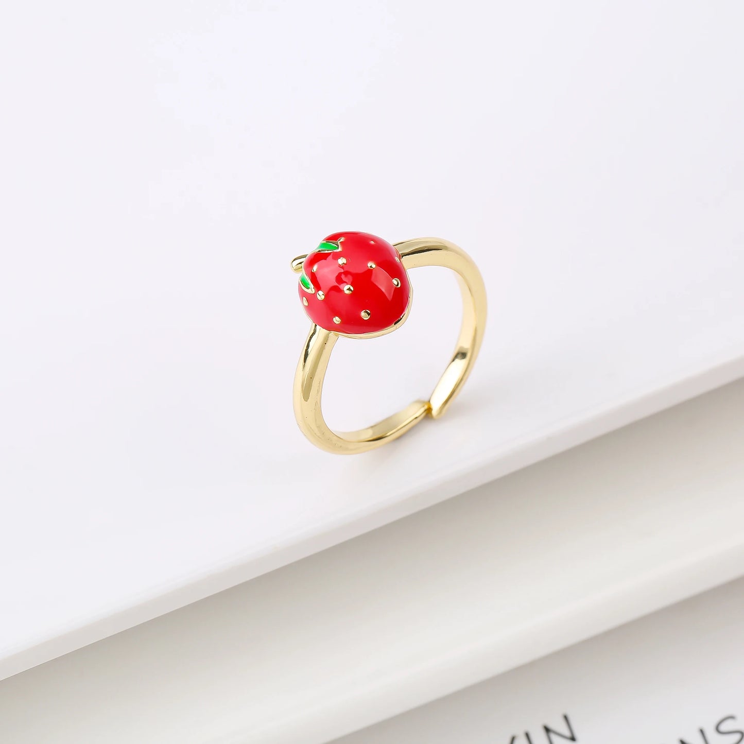 New Creative Copper Oil Drop Red Strawberry Zirconia Ring Charm For Woman Girl Vacation Casual Jewelry Accessories Adjustable