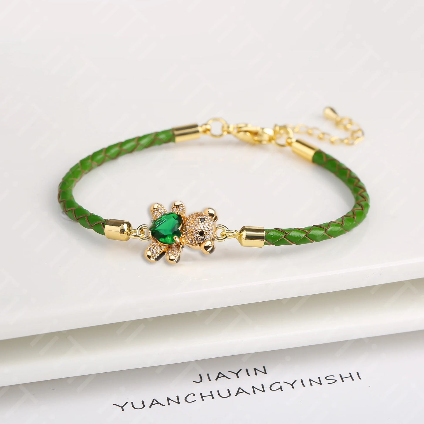 Adjustable Cute Crystal Cubic Zirconia Bear Leather Rope Bracelet Classic for Woman Girl Wrist Jewelry Daily Wear Drop Shipping