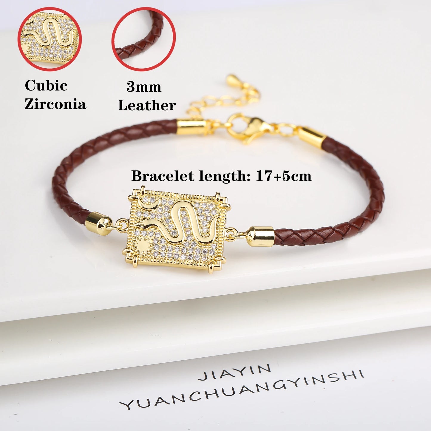 Personalized Square Geometric Star Zirconia Leather Braided Adjustable Bracelet Temperament for Women Party Jewelry Couple Gift