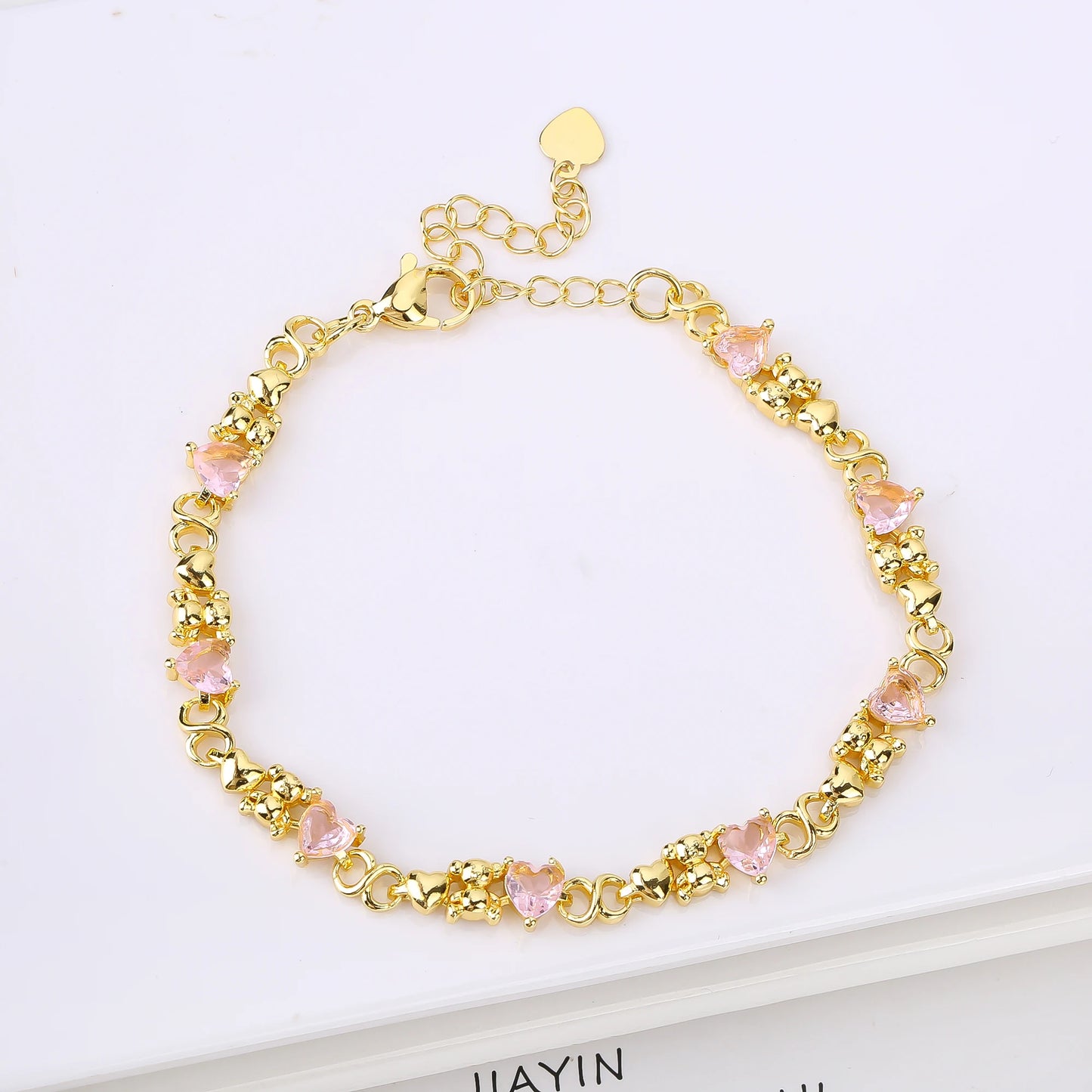 Gold-plated Heart Shape Crystal Cute Animal Bear Adjustable Bracelet Luxury for Women Girls New Fashion Party Jewelry Fine Gift