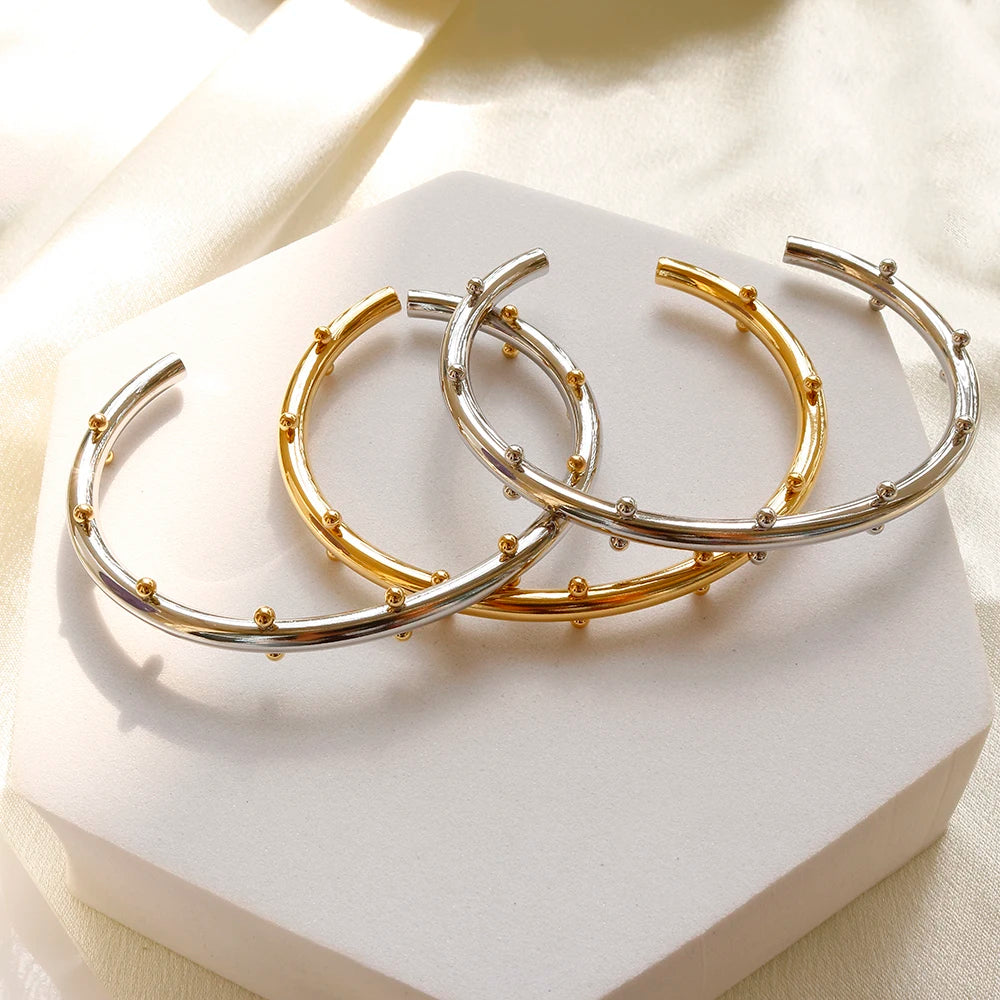 Trendy Round Ball Beaded Bracelets Bangles High Quality Stainless Steel Twist Balls Dots Bead Bangle for Women Jewelry Wholesale