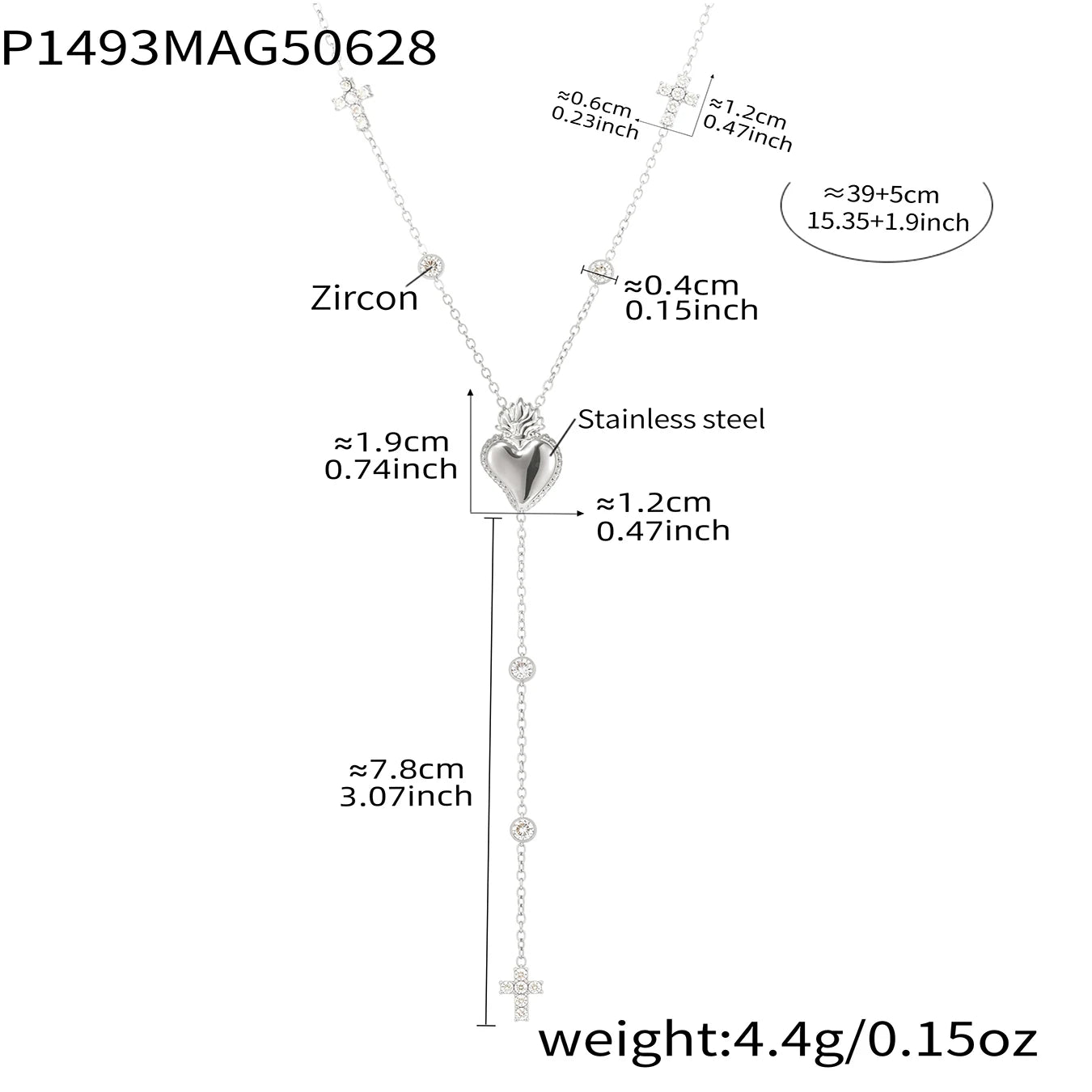 Elegant Stainless Steel Women Necklace Long Cross Pendant Round Zircon Chain Waterproof Luxury Charm Jewelry