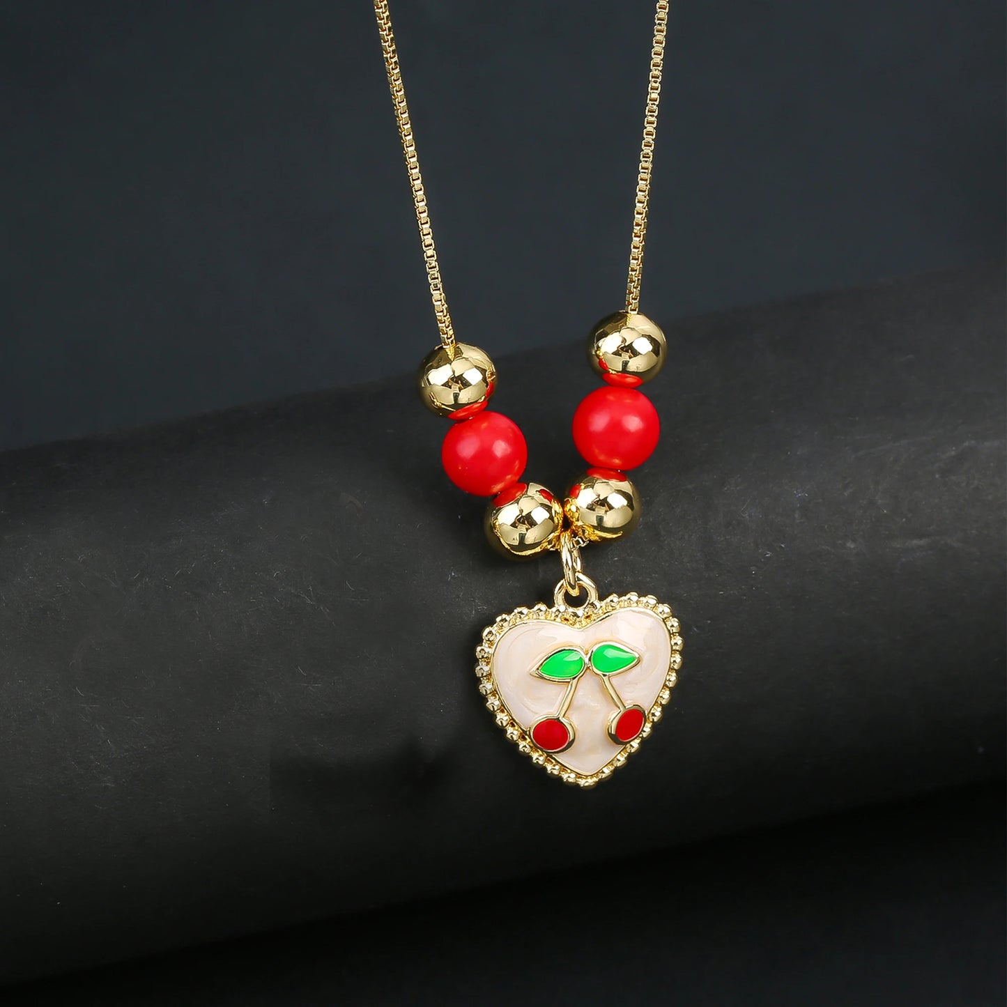 Hot Sale Crystal Red Cherry Pendant Necklace For Woman Gold Plated Fruit Collarbone Chain Fashion Daily Party Jewelry Gift