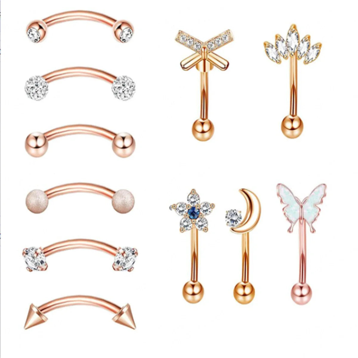 11Pcs Hypoallergenic Stainless Steel Rook Piercing Jewelry Set,Eyebrow Rings Cartilage Daith Tragus Helix Piercing Jewelry
