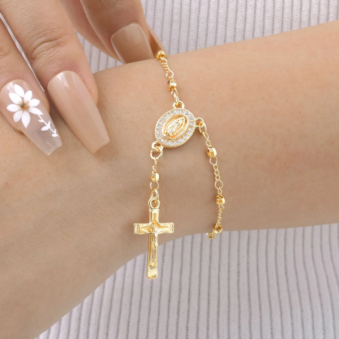 Y-Shaped Religious Virgin Mary Beaded Necklace for Women, Holy Rosary Cross Jesus Pendant Necklace,Christianity Prayer Jewelry