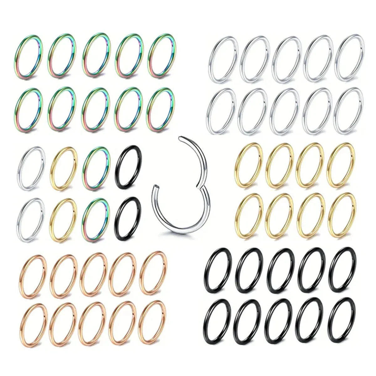 5/10Pcs 16G Stainless Steel Hinged Nose Rings Hoop Septum Clicker Tragus Helix Cartilage Daith Rook Earring Piercing Jewelry