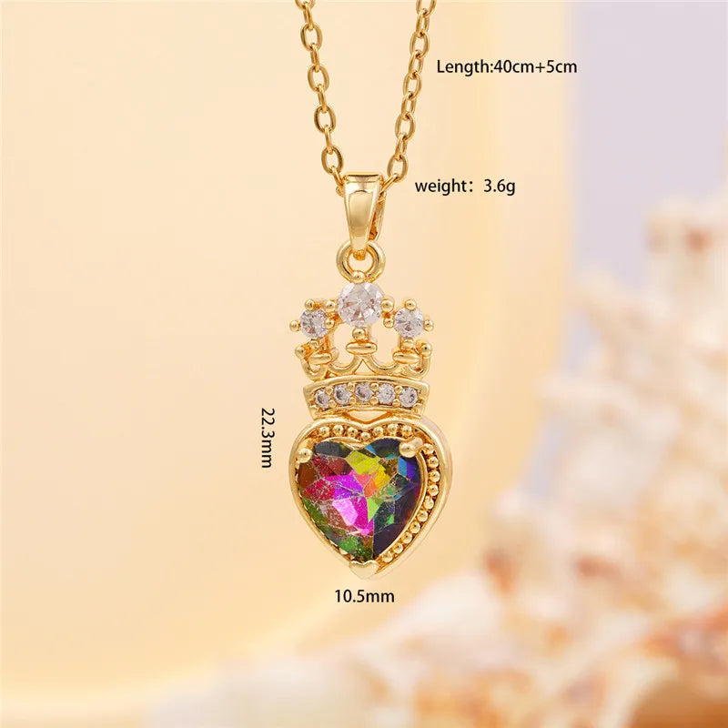 High Grade Crown Heart Zircon Pendant Necklace Stainless Steel Chains Geometric Choker Jewelry Party Gifts For Women Girls