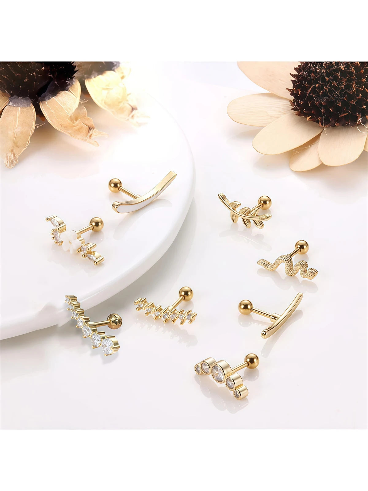 1/4/6/8Pcs 16G Stainless Steel Screw Back Stud Earrings for Women,Cubic Zerconia Cartilage Conch Helix Ear Piercing Jewelry