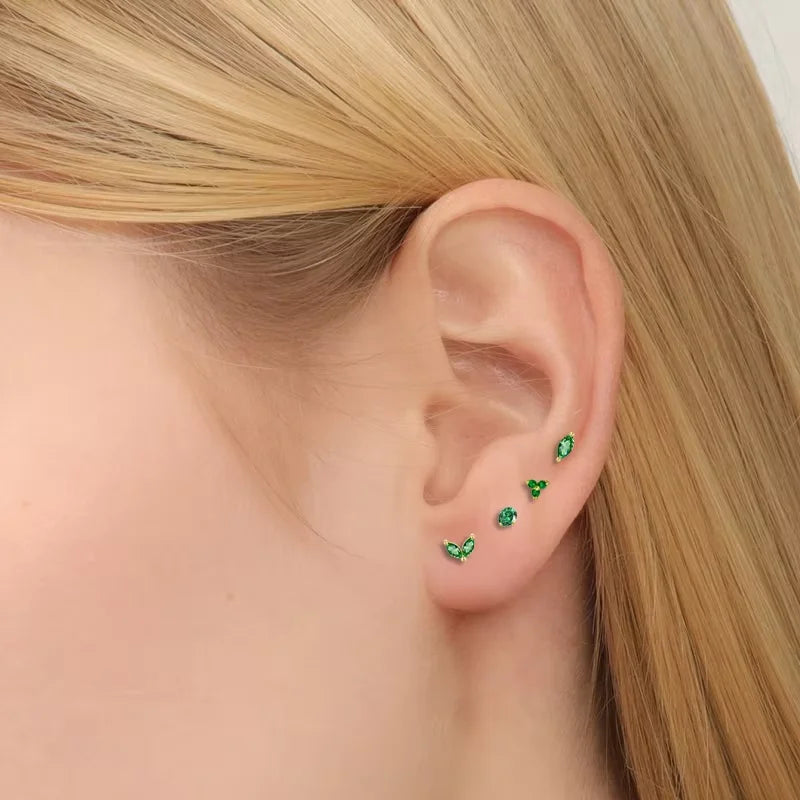 2Pcs Delicate Hypoallergenicity 18K Gold Green Gemstone Flat Back Earrings for Women Girls,Fashion Small Hoop Earrings Jewelry