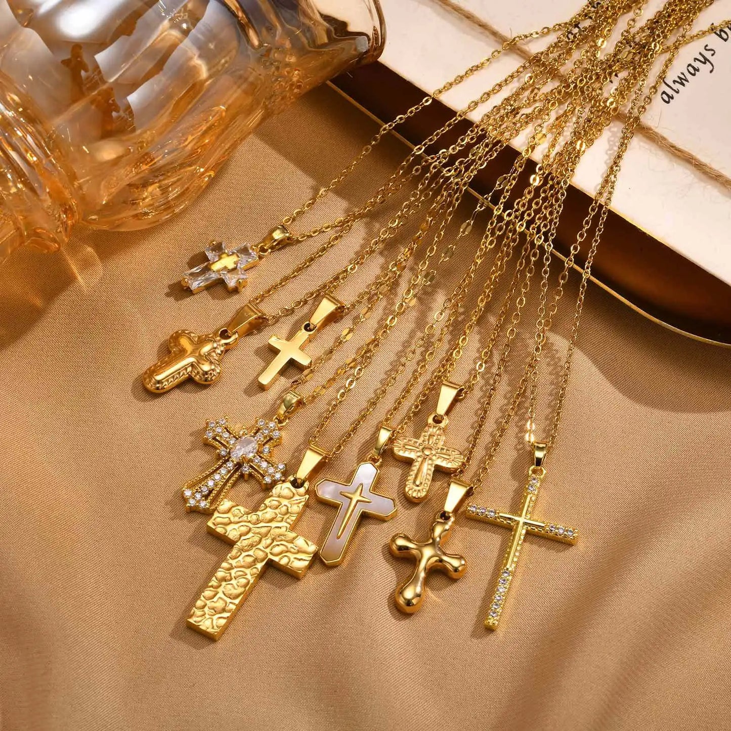 Vnox Christian Religion Necklaces For Women Men,Stainless Steel Chain Cross Pendant Charm Necklace,Classic Gold Plated Jewelry