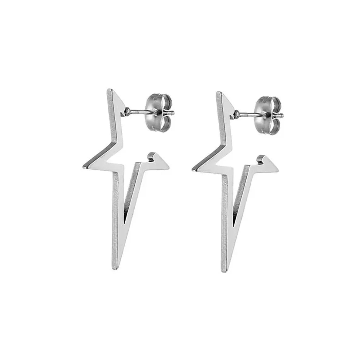 2pcs Stainless Steel Pentagonal Star Shape Punk Stud Earrings For Men Women,Simplicity Cool Hypoallergenic Piercing Jewelry