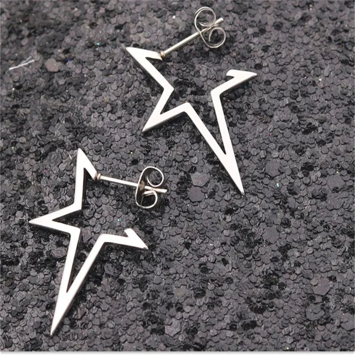 2pcs Stainless Steel Pentagonal Star Shape Punk Stud Earrings For Men Women,Simplicity Cool Hypoallergenic Piercing Jewelry