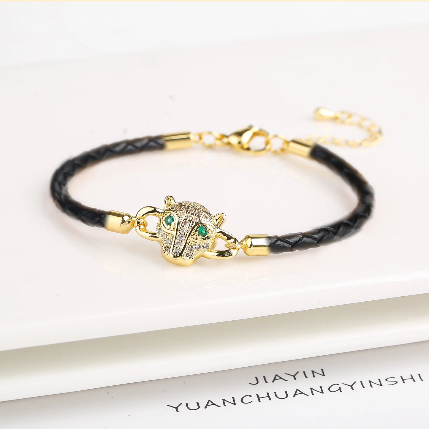15 Style Hot Sale Shiny Zirconia Animal Leopard Head Leather Braided Bracelet Hip Hop for Men Women Fashion Jewelry Accessories