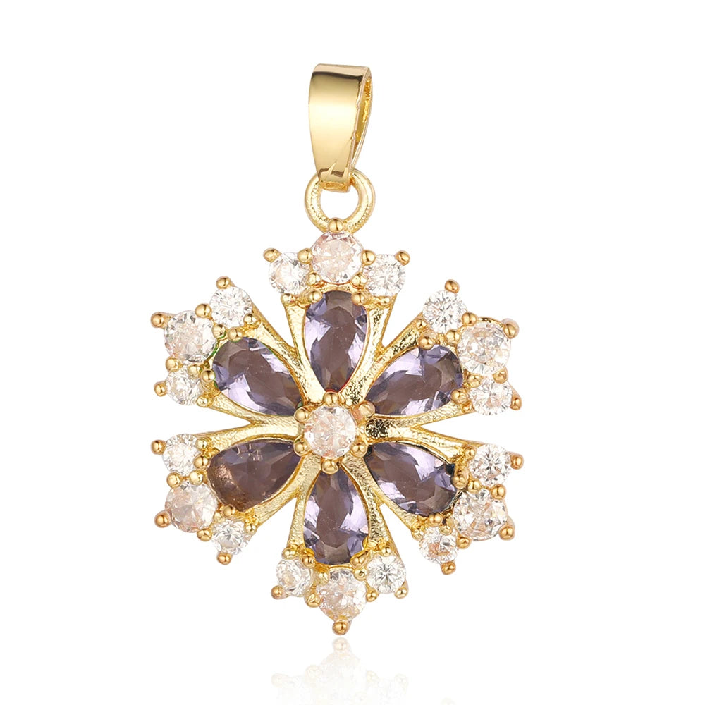 3pcs/Lot Cross Sunflower Cubic Zirconia Pendant Life Tree Maple Leaf Grape Cherry Brass CZ Charms DIY Jewelry Necklace Pendants