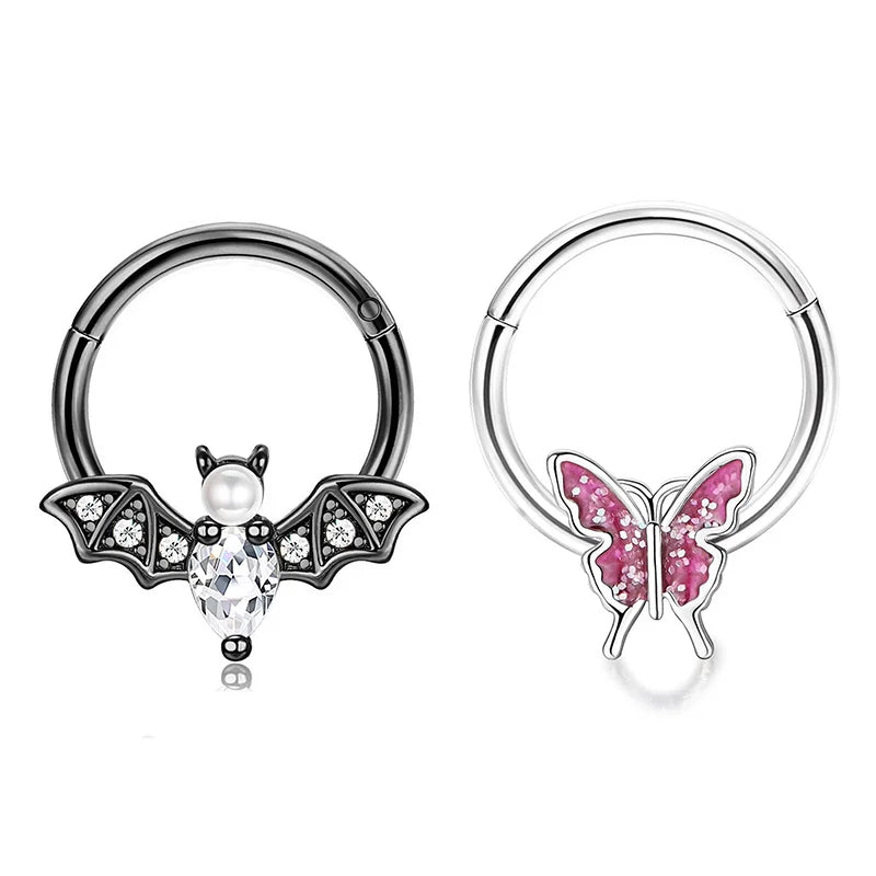 2Pcs 16G Stainless Steel Butterfly Hinged Septum Nose Ring Hoops,BCR Horseshoe Cartilage Daith Helix Rook Conch Piercing Jewelry